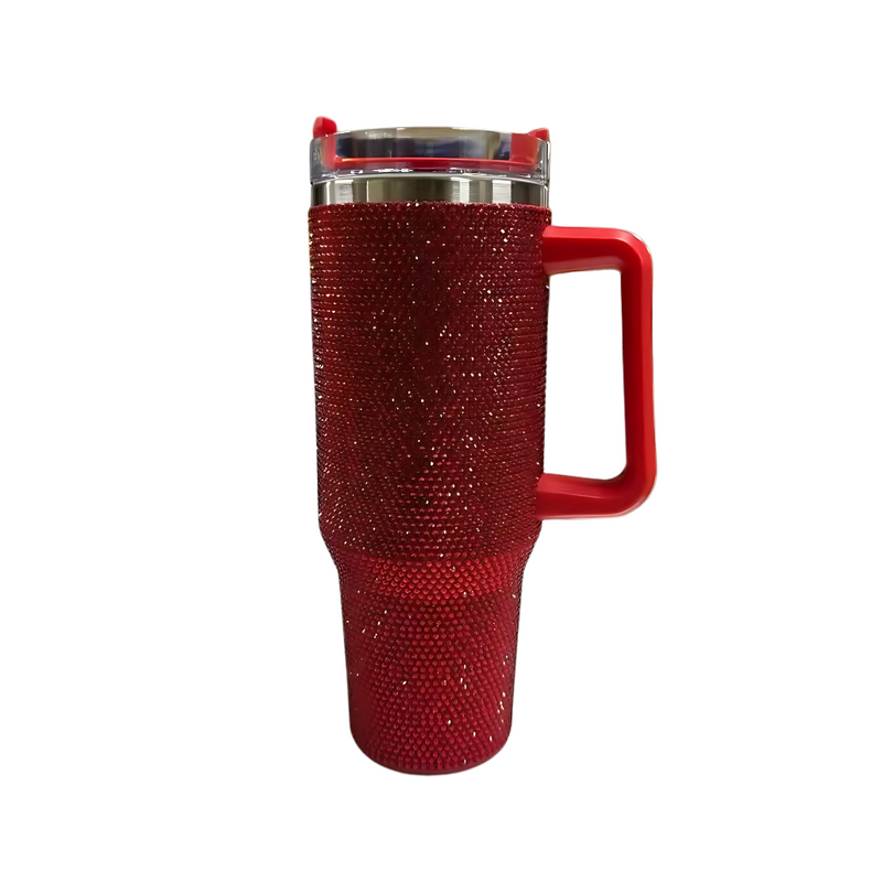 Copo Térmico Glamour com Strass 1200ml Inox Tampa Vedada e Canudo