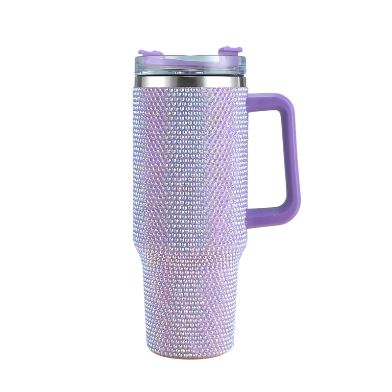 Copo Térmico Glamour com Strass 1200ml Inox Tampa Vedada e Canudo