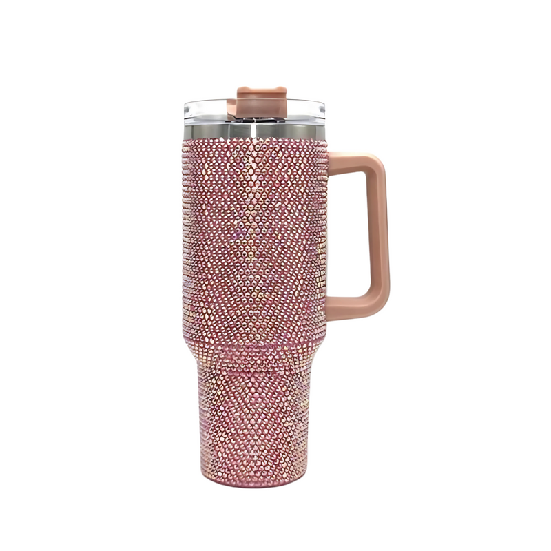Copo Térmico Glamour com Strass 1200ml Inox Tampa Vedada e Canudo