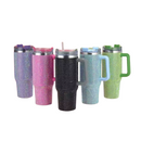 Copo Térmico Glamour com Strass 1200ml Inox Tampa Vedada e Canudo