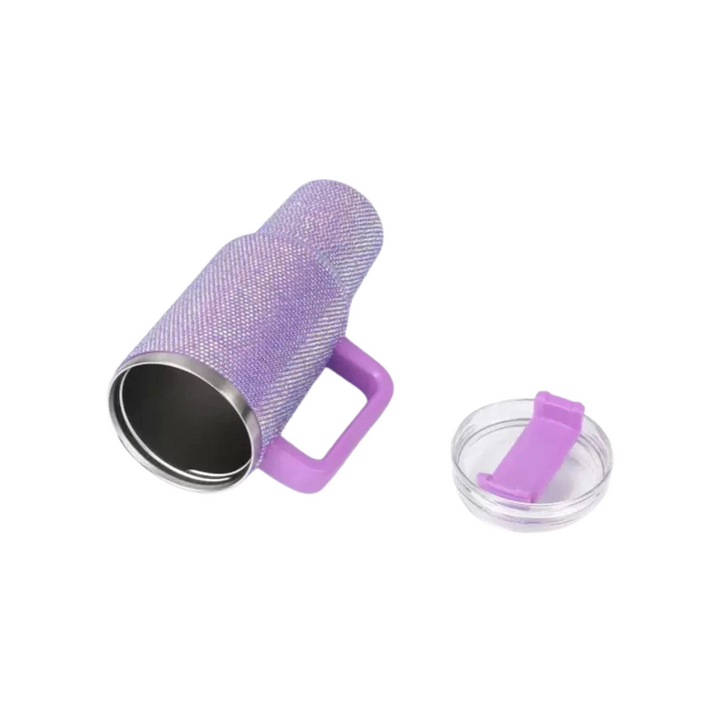 Copo Térmico Glamour com Strass 1200ml Inox Tampa Vedada e Canudo