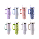 Copo Térmico com Estampa Mármore Colorido 1200ml Canudo e Tampa Hermética