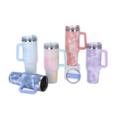 Copo Térmico com Estampa Mármore Colorido 1200ml Canudo e Tampa Hermética