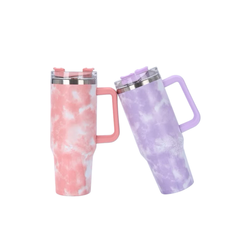 Copo Térmico com Estampa Mármore Colorido 1200ml Canudo e Tampa Hermética