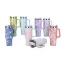 Copo Térmico com Estampa Mármore Colorido 1200ml Canudo e Tampa Hermética