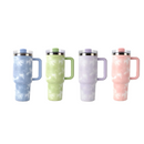 Copo Térmico com Estampa Mármore Colorido 1200ml Canudo e Tampa Hermética