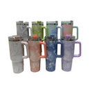 Copo Térmico com Estampa Mármore Colorido 1200ml Canudo e Tampa Hermética