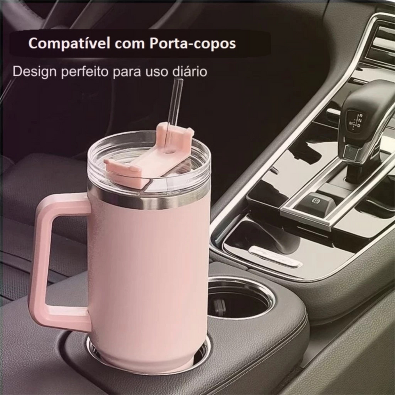 Copo Garrafa Térmica Inox 1200ml Parede Dupla Tampa Canudo Premium
