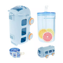 Garrafa Infantil De Água com Canudo de 500ML Formato de Ônibus Urso Com Alça