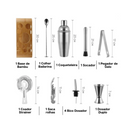 Kit Bartender Profissional Coqueteleira 12 Peças em Aço Inox Para Drinks e Coquetéis