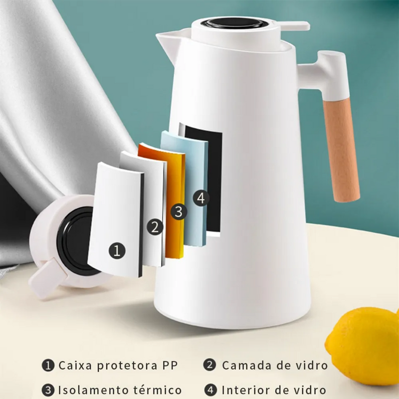 Garrafa Térmica Termômetro Digital 1L Café Chá Com Cabo Madeira