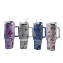 Copo Garrafa Térmica Estampa Floral 1200ml Com Tampa Acrílica Canudo