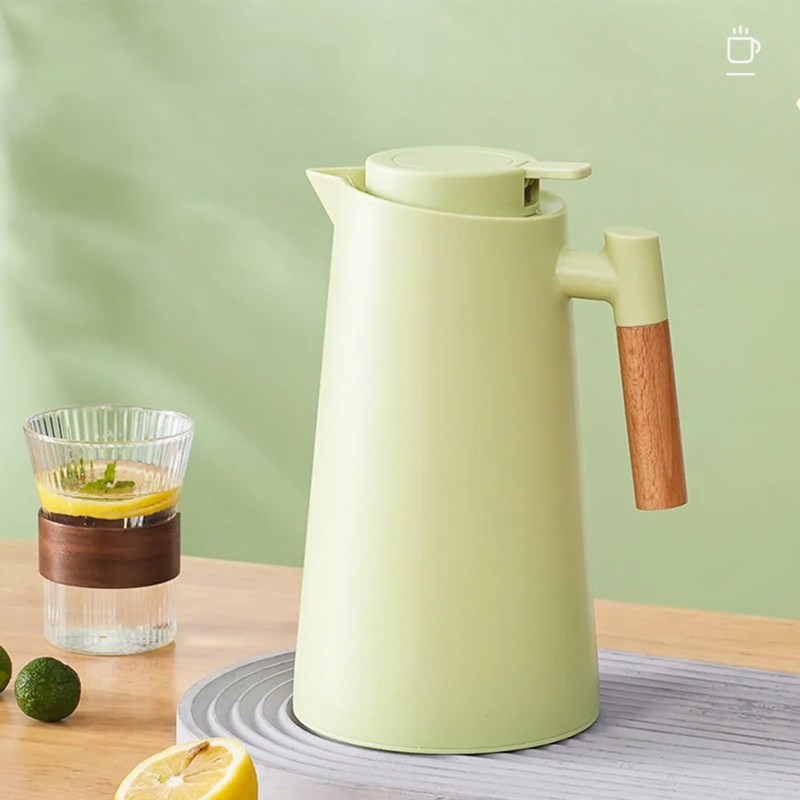 Garrafa Térmica Termômetro Digital 1L Café Chá Com Cabo Madeira