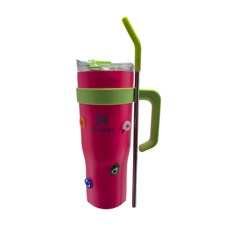 Copo Garrafa Térmica 1200ml Com Adesivos e Canudo Inox Proteção Silicone
