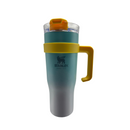 Copo Garrafa Térmica 1200ml Com Adesivos e Canudo Inox Proteção Silicone