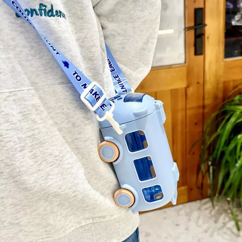 Garrafa Infantil De Água com Canudo de 500ML Formato de Ônibus Urso Com Alça