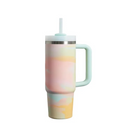 Copo Térmico com Estampa Mármore Colorido 1200ml Canudo e Tampa Hermética