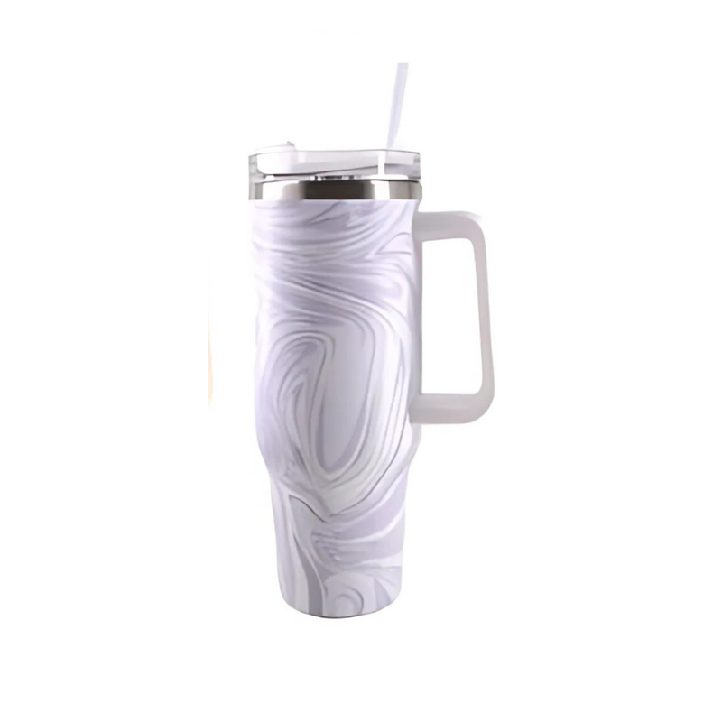 Copo Térmico com Estampa Mármore Colorido 1200ml Canudo e Tampa Hermética