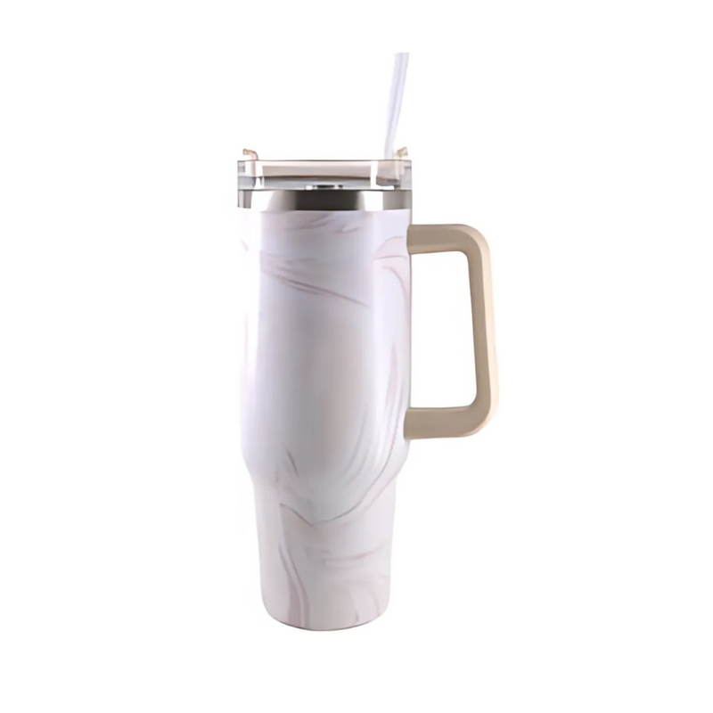 Copo Térmico com Estampa Mármore Colorido 1200ml Canudo e Tampa Hermética