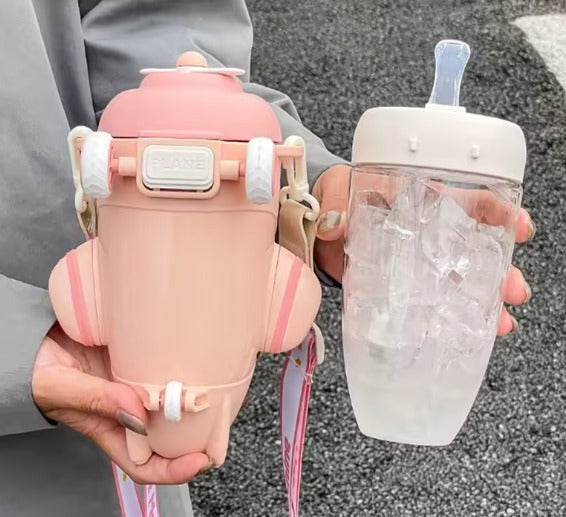 Garrafa Infantil Modelo Avião 500ml Com Copo Removível