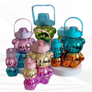 Kit Garrafas Ursinho Infantil Com Alças 1L + 200ml Canudo e Adesivos Fofo