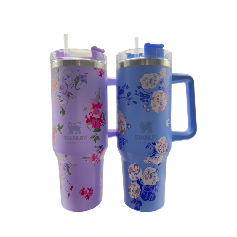 Copo Garrafa Térmica Estampa Floral 1200ml Com Tampa Acrílica Canudo