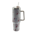 Copo Garrafa Térmica Estampa Floral 1200ml Com Tampa Acrílica Canudo