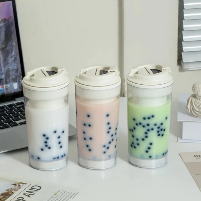 Copo Térmico 300ml Bubble Tea com Parede Dupla e Ventosa Anti Queda