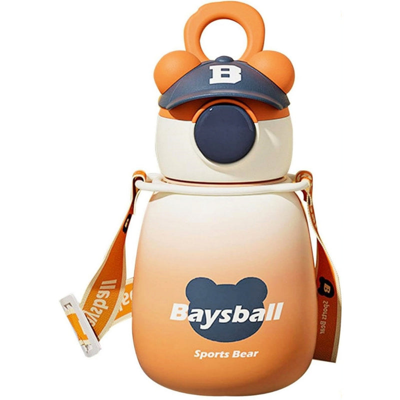 Garrafa Infantil 500ml Urso Com Canudo Alça Adesivos Para Decorar