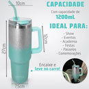 Garrafa Térmica Glitter 900ml Inox Com Tampa e Canudo