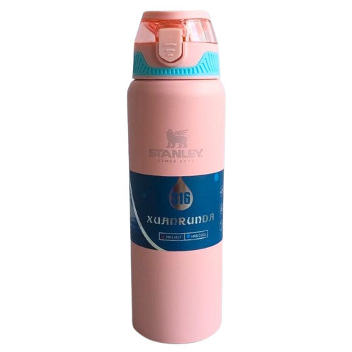 Garrafa Térmica Colorida 800ml Com Alça, Canudo, Tampa Fast Click e Fundo Emborrachado