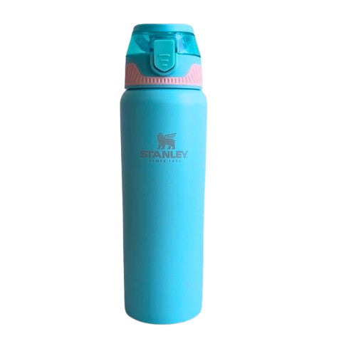 Garrafa Térmica Colorida 800ml Com Alça, Canudo, Tampa Fast Click e Fundo Emborrachado
