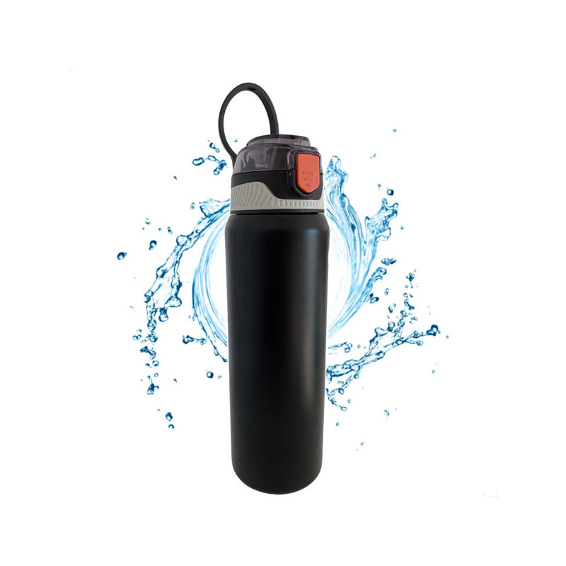 Garrafa Térmica Colorida 800ml Com Alça, Canudo, Tampa Fast Click e Fundo Emborrachado