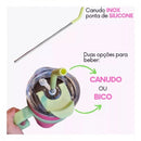 Copo Garrafa Térmica 1200ml Com Adesivos e Canudo Inox Proteção Silicone