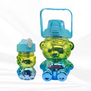 Kit Garrafas Ursinho Infantil Com Alças 1L + 200ml Canudo e Adesivos Fofo