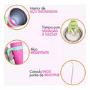 Copo Garrafa Térmica 1200ml Com Adesivos e Canudo Inox Proteção Silicone