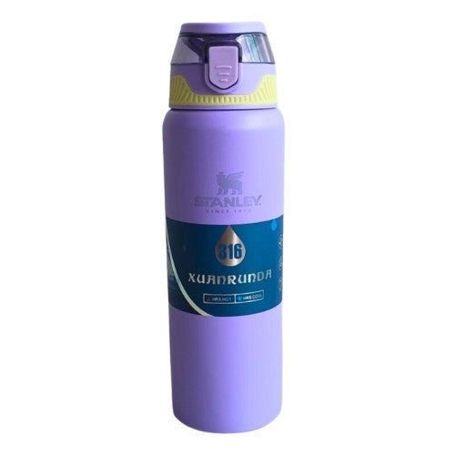 Garrafa Térmica Colorida 800ml Com Alça, Canudo, Tampa Fast Click e Fundo Emborrachado