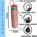 Garrafa Térmica Colorida 800ml Com Alça, Canudo, Tampa Fast Click e Fundo Emborrachado