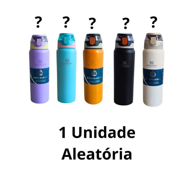 Garrafa Térmica Colorida 800ml Com Alça, Canudo, Tampa Fast Click e Fundo Emborrachado