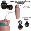 Garrafa Térmica Colorida 800ml Com Alça, Canudo, Tampa Fast Click e Fundo Emborrachado